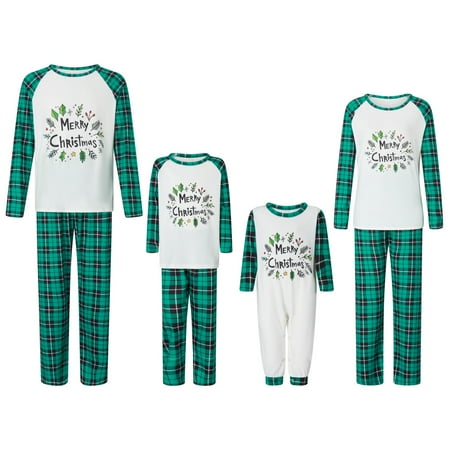 

Dewadbow Matching Family Pajamas Sets Christmas PJ s with Letter and Plaid Printed Long Sleeve Tee and Bottom Loungewear