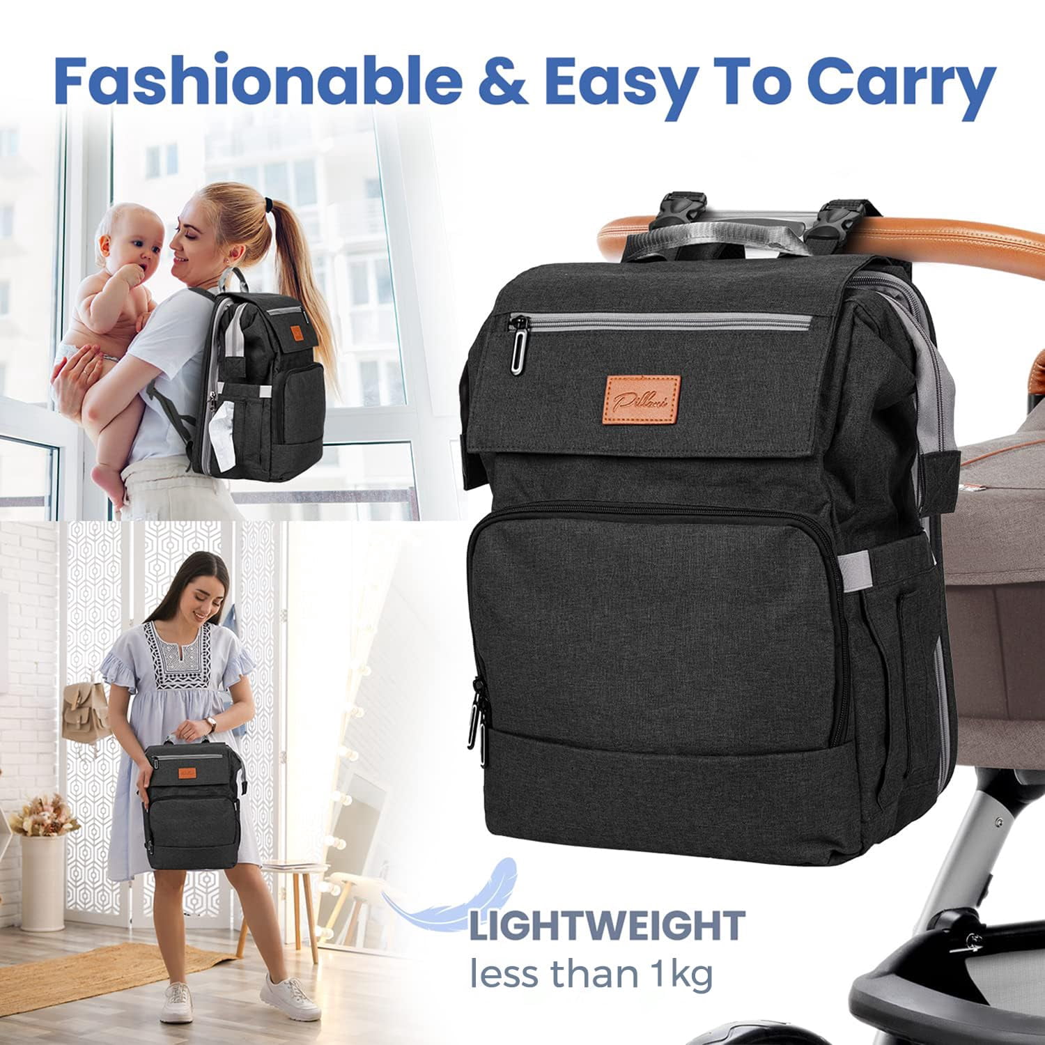 PILLANI Baby Diaper Bag Backpack - Large Bag for Boys & Girls, Waterproof Diaper Backpack - Travel Diaper Bags w/Changing Pad, Baby Registry Search & Shower Gifts - Essentials Must Haves Newborn Stuf