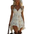 thumbnail image 2 of White Vintage Floral Print Boho Dress With Lace Trim, V-Neck, Suspender Straps And High-Low Hem, 2 of 3