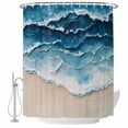 thumbnail image 2 of Blue Beige Shower Curtains for Bathroom, Gradient Ocean Wave Oil Painting Style Abstract Washable Fabric Shower Curtain with Hooks Waterproof Bathroom Decor Sets, 66 x 72 Inches, 2 of 9