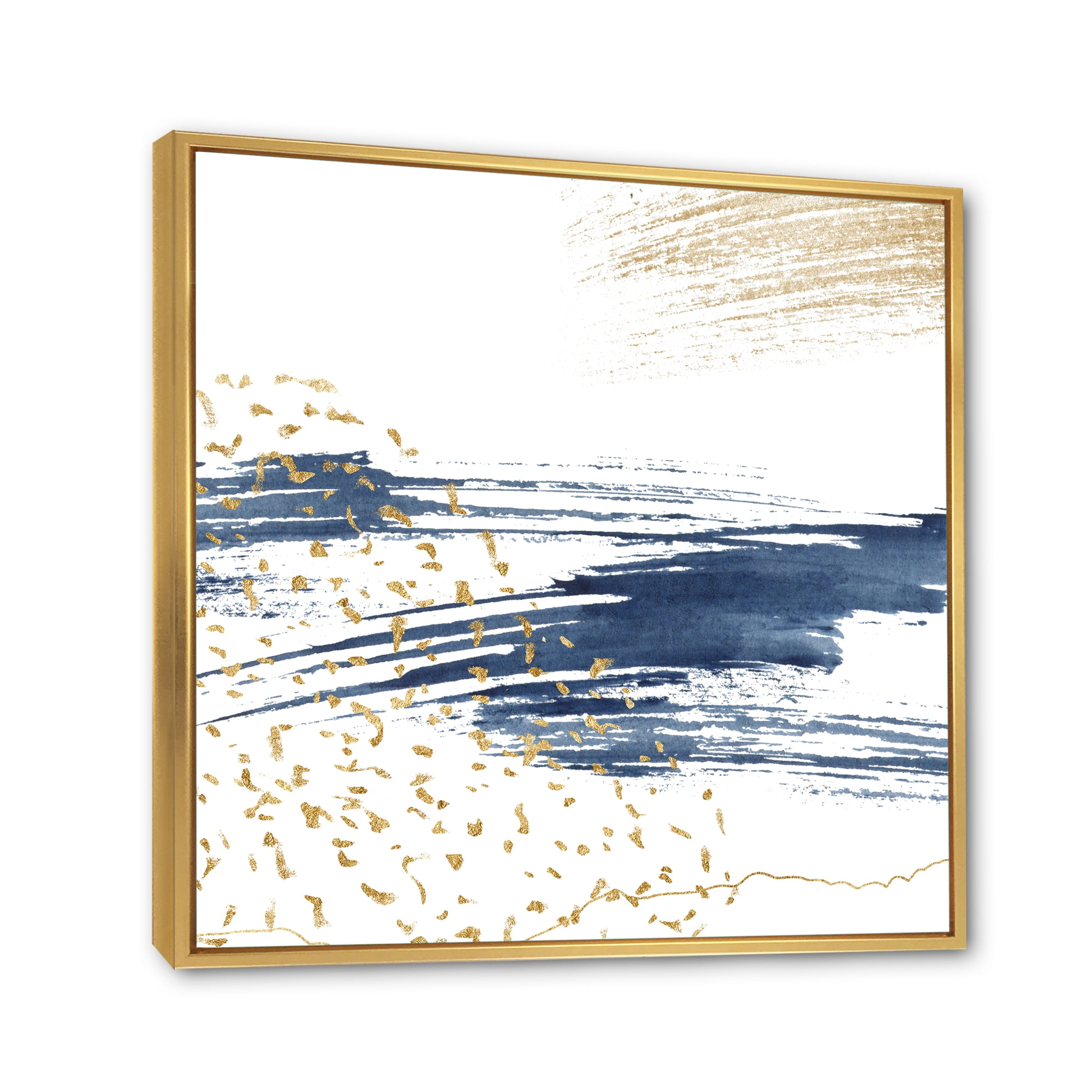 Designart 'Gold and Dark Blue and Abstract I' Modern Framed Canvas Wall Art Print