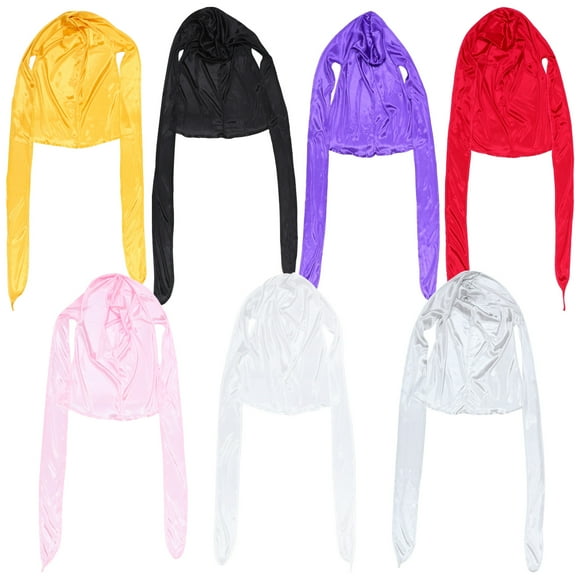 Weiweiguan 7Pcs Silky Durags Long Tail Silk Durag Wide Strap Head Wrap for Men and Women