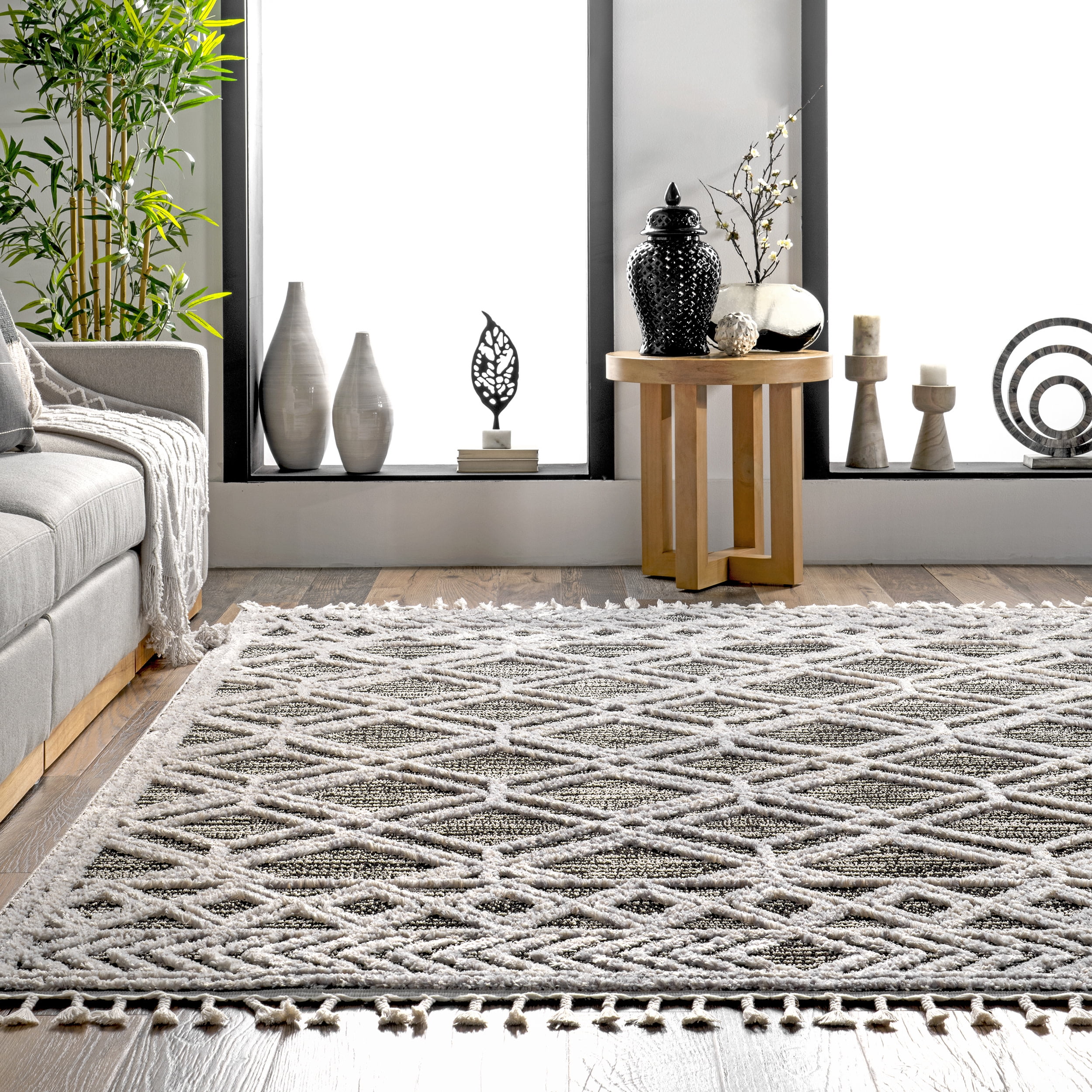 nuLOOM Ansley Moroccan Lattice Tassel Grey 2' x 6' Modern Runner Rug