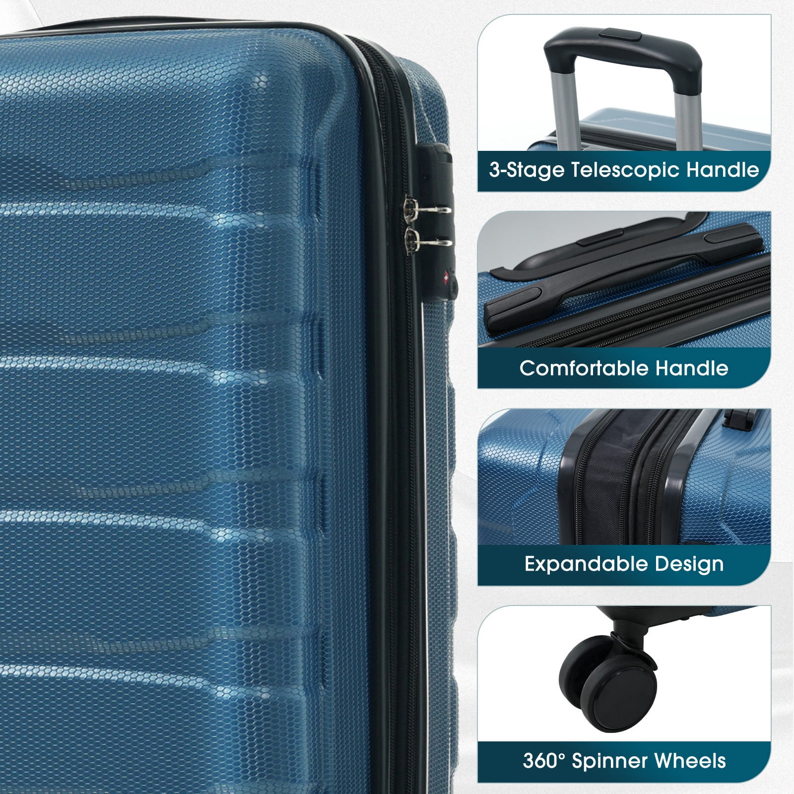 Euroco 20 Inch Carry On Luggage Airline Approved, Durable Expandable Travel Suitcase with Spinner Wheels and TSA Lock, Lightweight Rolling Luggage for Business Trips & Weekend Getaways,Blue