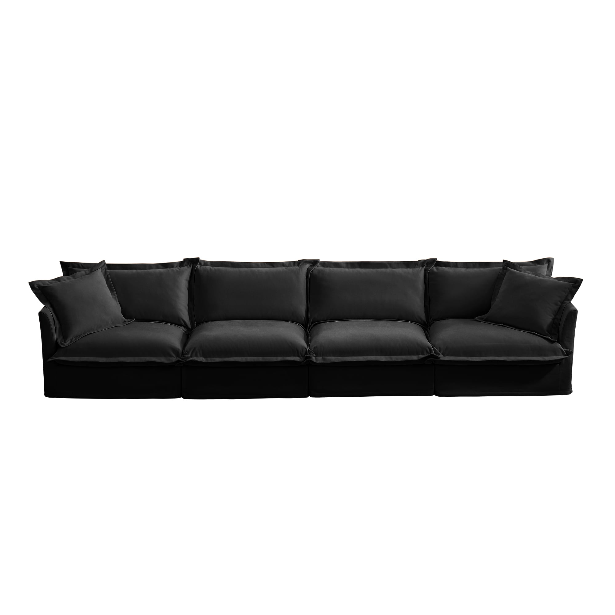 Gewnee Chenille Black Deep Seat Oversized Slipcovered Long 4 Seater Sofa with Removable Cover, Comfy Sofa for Living Room