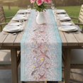 thumbnail image 4 of Pink Beach Table Runner 72 Inches, Coastal Ocean Starfish Blue Wooden Grain Bed Runner Dresser Scarves Tabletop for Indoor Outdoor Parties/Ceremony/Banquet, 16" x 72", 4 of 9