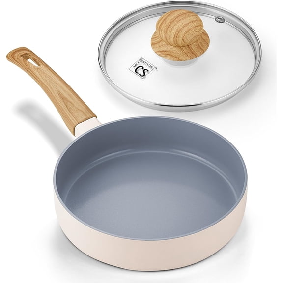 KOCH SYSTEME CS 6 Inch Frying Pan with lid,Small Egg Pan with Nonstick Ceramic Interior, Mini Omelette Pan with Stay-Cool Handle