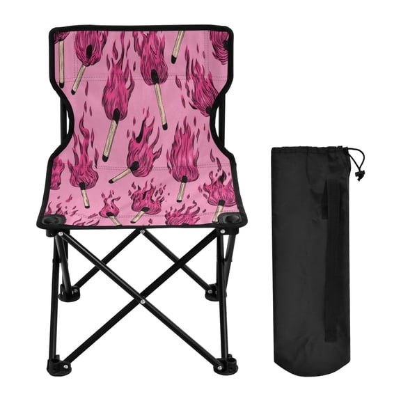 600D Oxford Camping Chair Portable Foldable Chair Supports 220 lbs for Picnic, Fishing, Backpacking Pink Flames Pattern