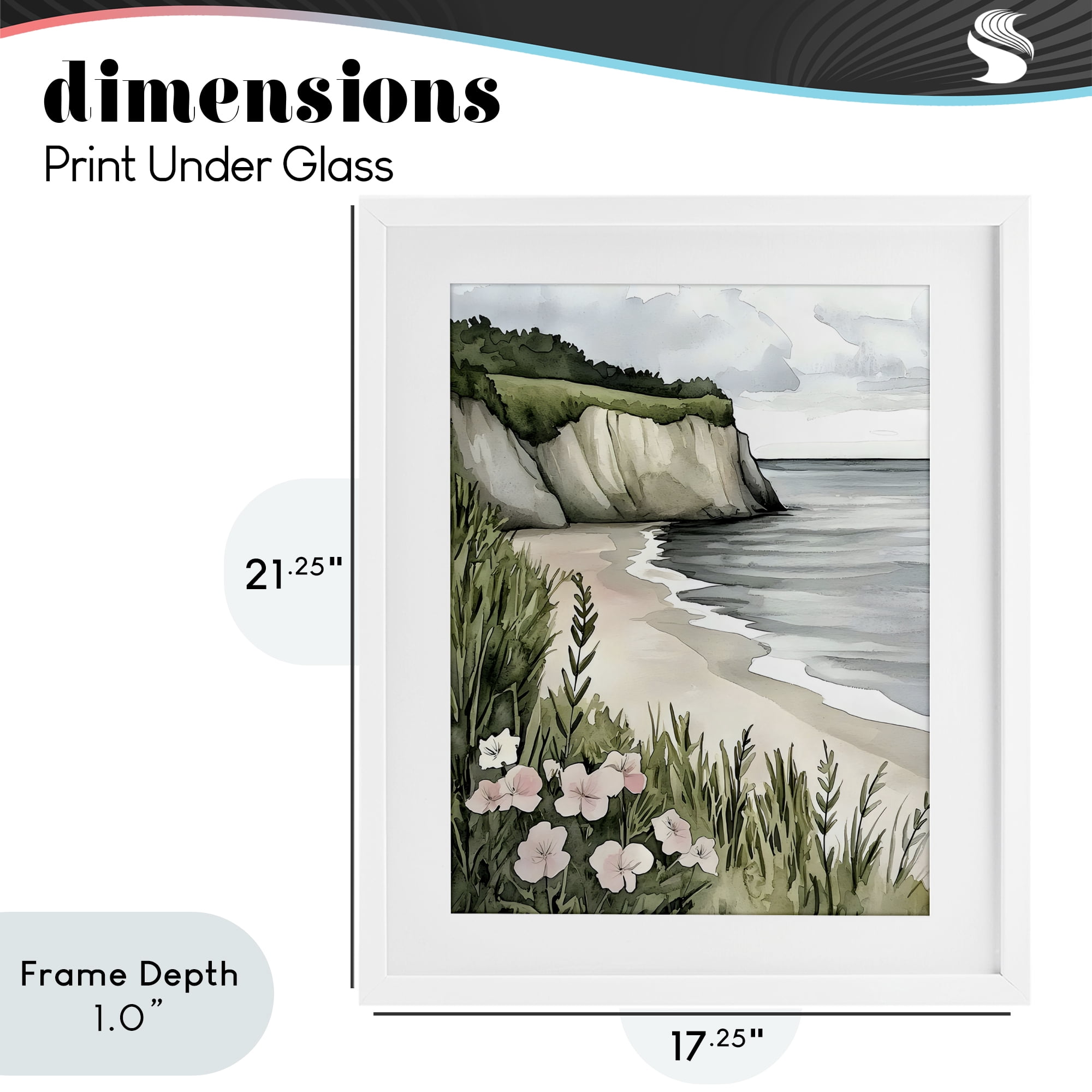 Stupell Industries Coastal Calm with Floral Blooms White Framed Print Under Glass, design by Riley B