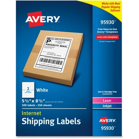 Foil Sheeted Address Labels - Avery(R) Shipping Address Labels, Laser & Inkjet Printers, 500 Labels, Half Sheet Labels, Permanent Adhesive (95930)