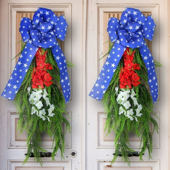 PALIFEUR 4th of July Wreath for Front Door, 12.6 Inch Patriotic Wreaths, Artificial Floral Spring Wreaths Decorations for Memorial Day Independence Day Veterans Day, Red Blue White