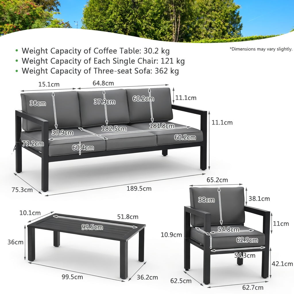 Hommoo 4-Piece Modern Outdoor Patio Furniture Set, Aluminum Frame with Cushions for Backyard, Poolside & Garden, Gray