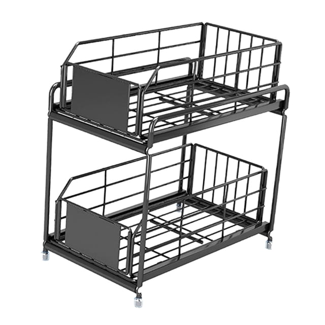 Kitchen Storage Drawer Rack, Large Capacity Double Tier Design Cabinets Organizer Baskets Shelf Saving Space Easily Organizes Kitchen Sundries Drawer Divider Rack