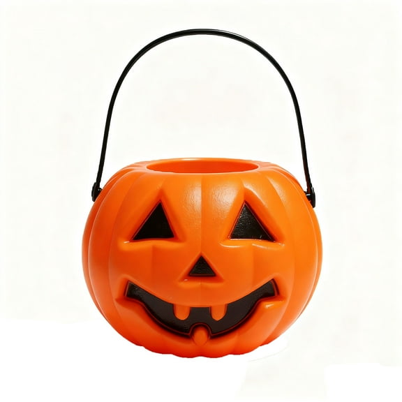 Honeeladyy Classic Plastic Halloween Pumpkin Pail – Portable Candy Collection Bucket with Handle for Trick-or-Treating, Party Favors & Seasonal Home Decor, Orange & Black Design