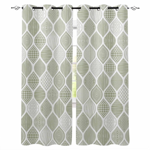 Sage Green Geometric Blackout Curtains for Bedroom/Living Room, Thermal Insulated Kitchen Curtains, Moroccan Chic Abstract Plaid Art Grommet Darkening Window Treatment Drapes 42"x63"x2