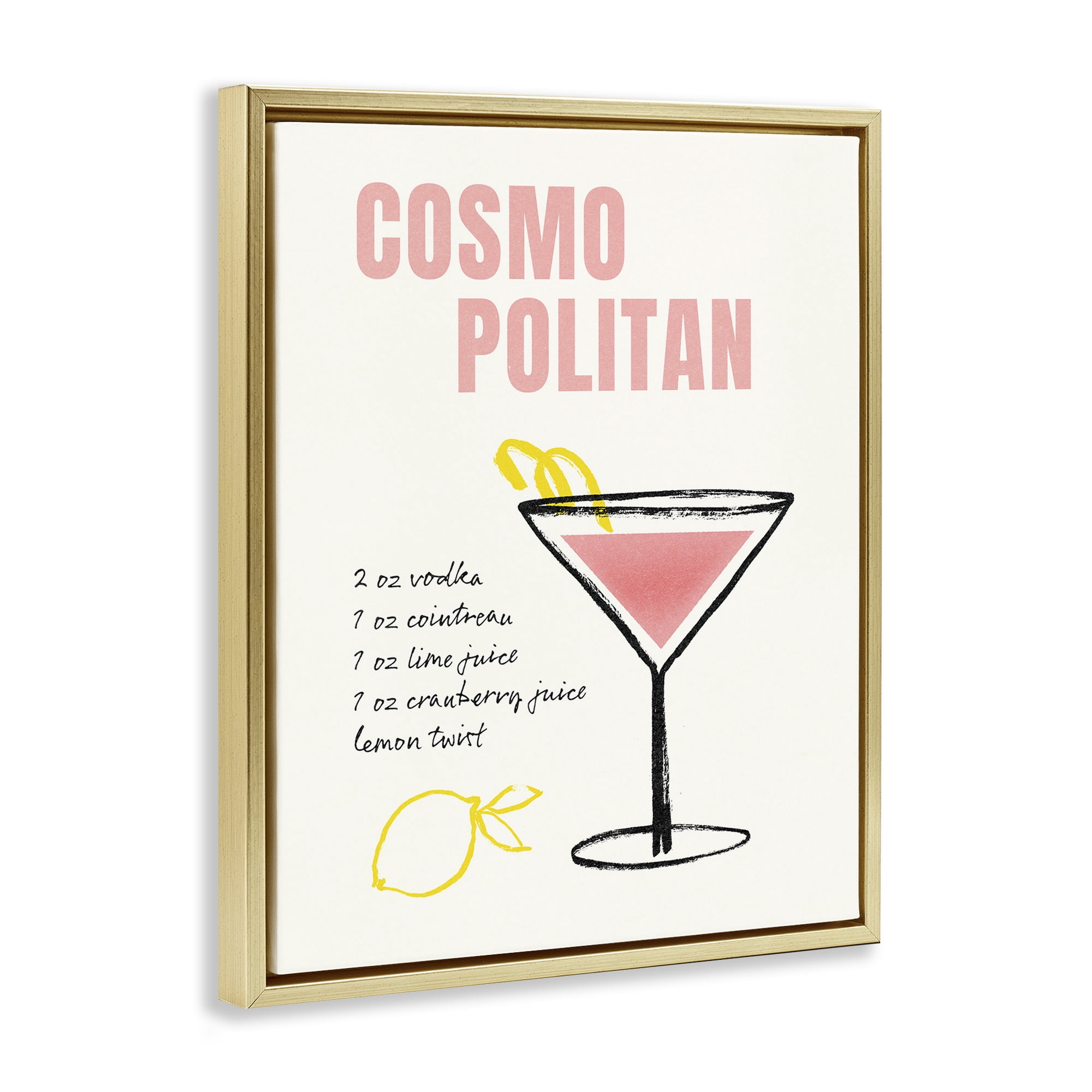 Stupell Industries Cosmopolitan Drink Recipe Food & Beverage Painting Gold Floater Framed Art Print Wall Art, 25 x 31