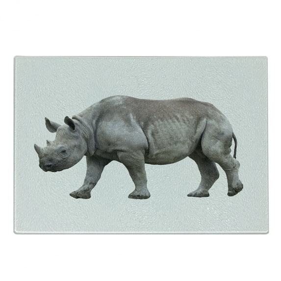 Rhinoceros Cutting Board, Photo of Endemic Wild Mammal Educational Zoology, Decorative Tempered Glass Cutting and Serving Board, in 3 Sizes, by Ambesonne