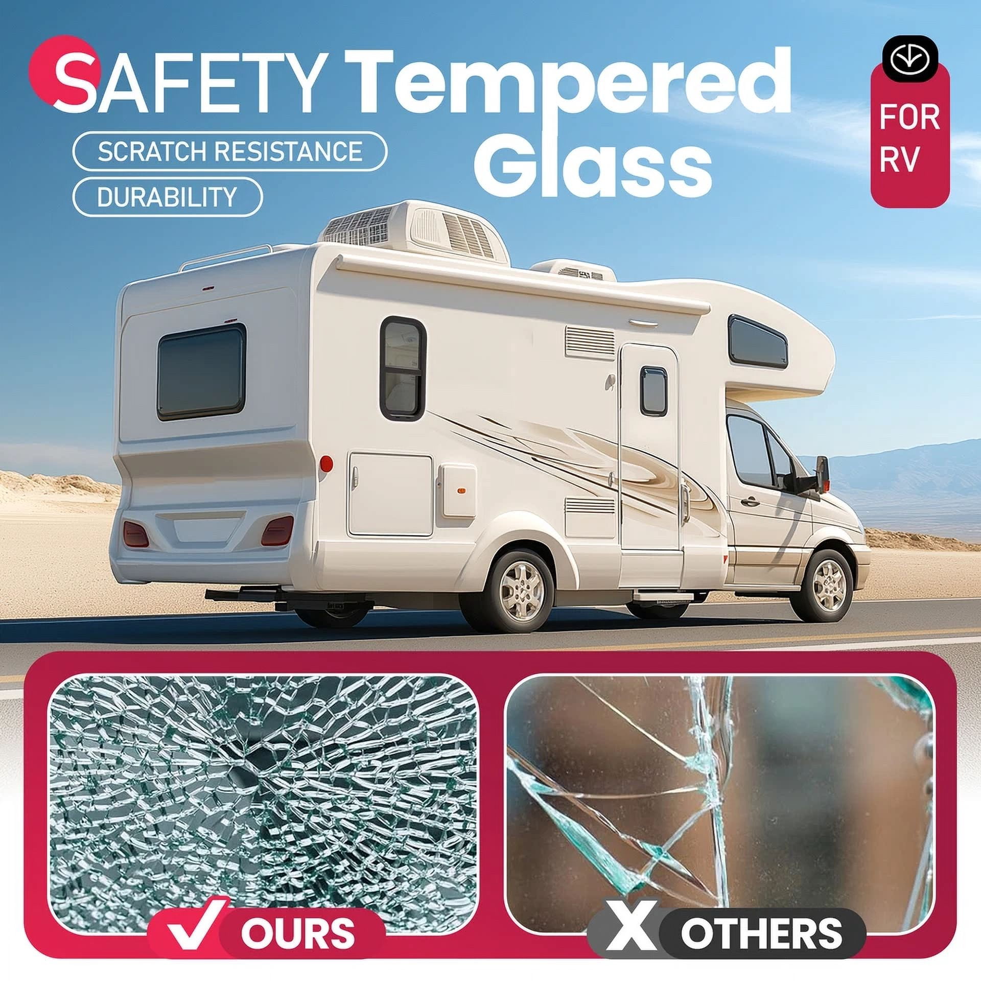 Kojem 12"W x 24"H RV Window Universal W/Net Screen and Trim Ring Vertical Slide Window Tempered Glass Aluminium Plastic Rubber