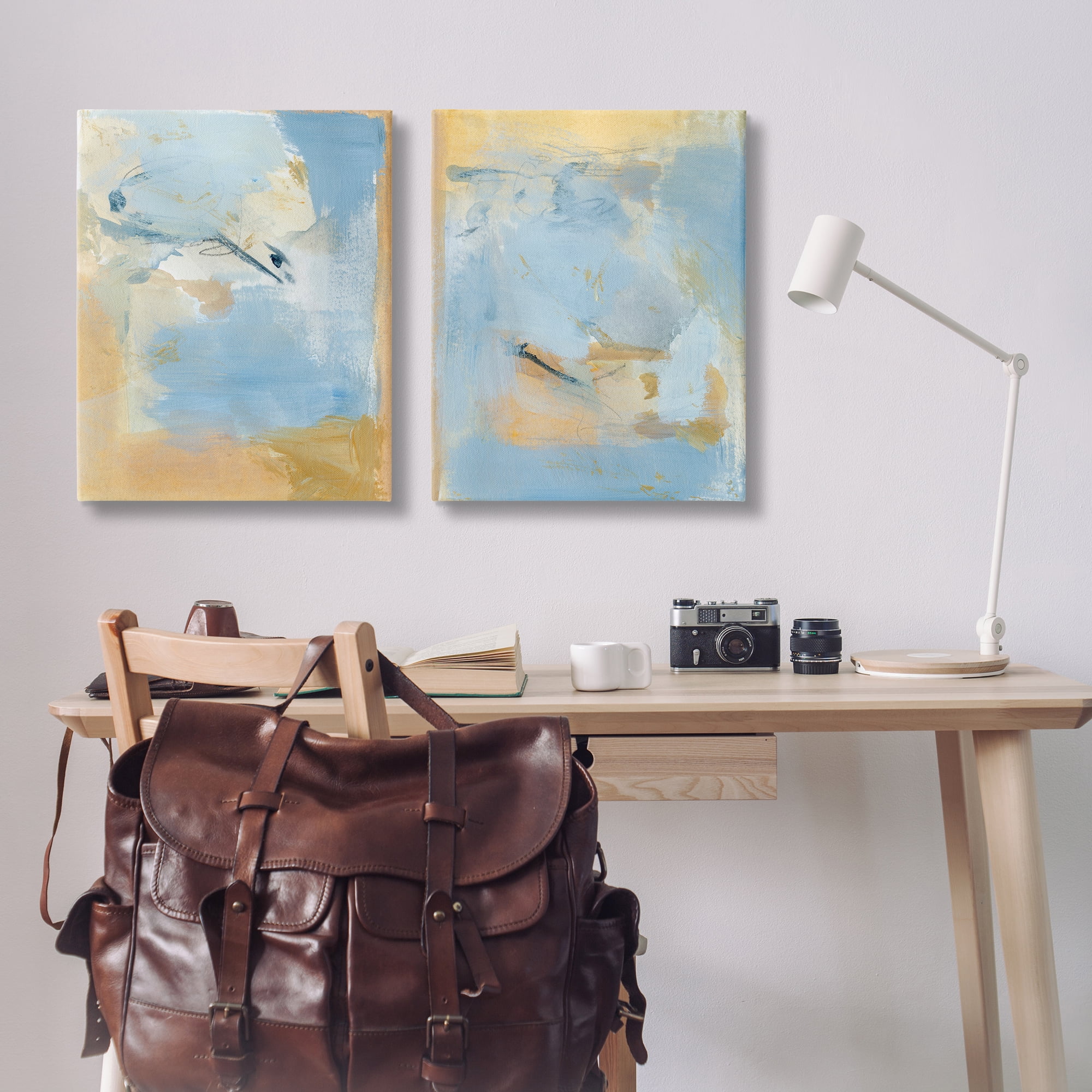 Stupell Industries Light Blue Pastel Gold Abstract Painting Wrapped Canvas Art Print Wall Art, 24 x 30, Set of 2