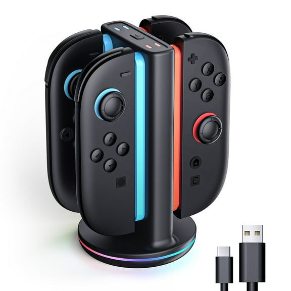 SUPCASE Charging Dock for Nintendo Switch 2 Joy Con, [Supports Dual-Direction Charging] [9 Light Modes] Magnetic Controller Charger Stand Station Compatible with Switch 2 Joy Con Accessories, Black