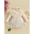 thumbnail image 2 of aturustex Infant Baby Girls One piece Romper Dress 1M 3M 6M 9M 12M Newborn Long Sleeve Crew Neck Jumpsuits Mesh Lace Patchwork Bodysuits and Cute Headr Little Girl Loose Casual Daily Clothes, 2 of 7