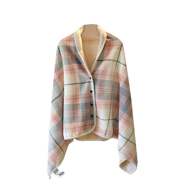 Inteprter Mantas portátiles de terciopelo de doble cara, patrón de rejilla con capucha, chal cálido, manta con botón, alfombra para dormir, hogar y Suministros térmicos Rejilla gris rosa Inteprter HA071574-03