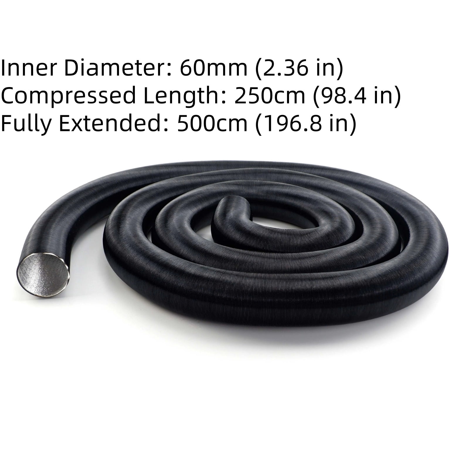 Flexible Air Duct Pipe 60mm Diameter 500cm Length for Webasto for Dometic for Planar Diesel Parking Heater Hose Black Aluminum Tube