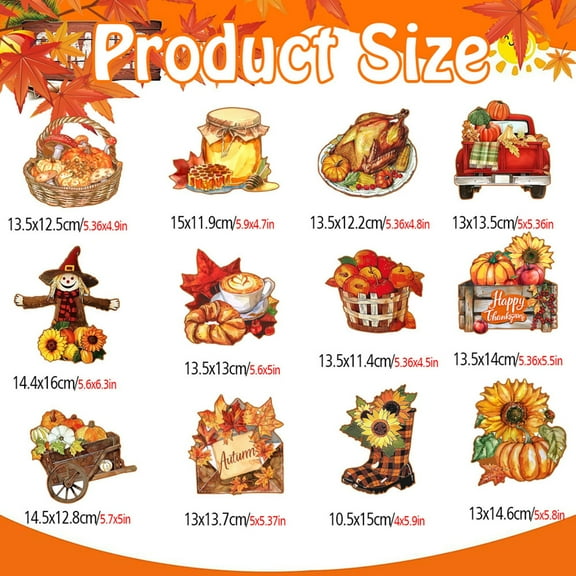 12 PCS Thanksgiving Refrigerator Magnetic Stickers, Maple Leaves Pumpkin Autumn Holiday Decorations Accessories for Supplies Home Refrigerator Fridge Car Decorations Party Decor for Fall Thanksgiving