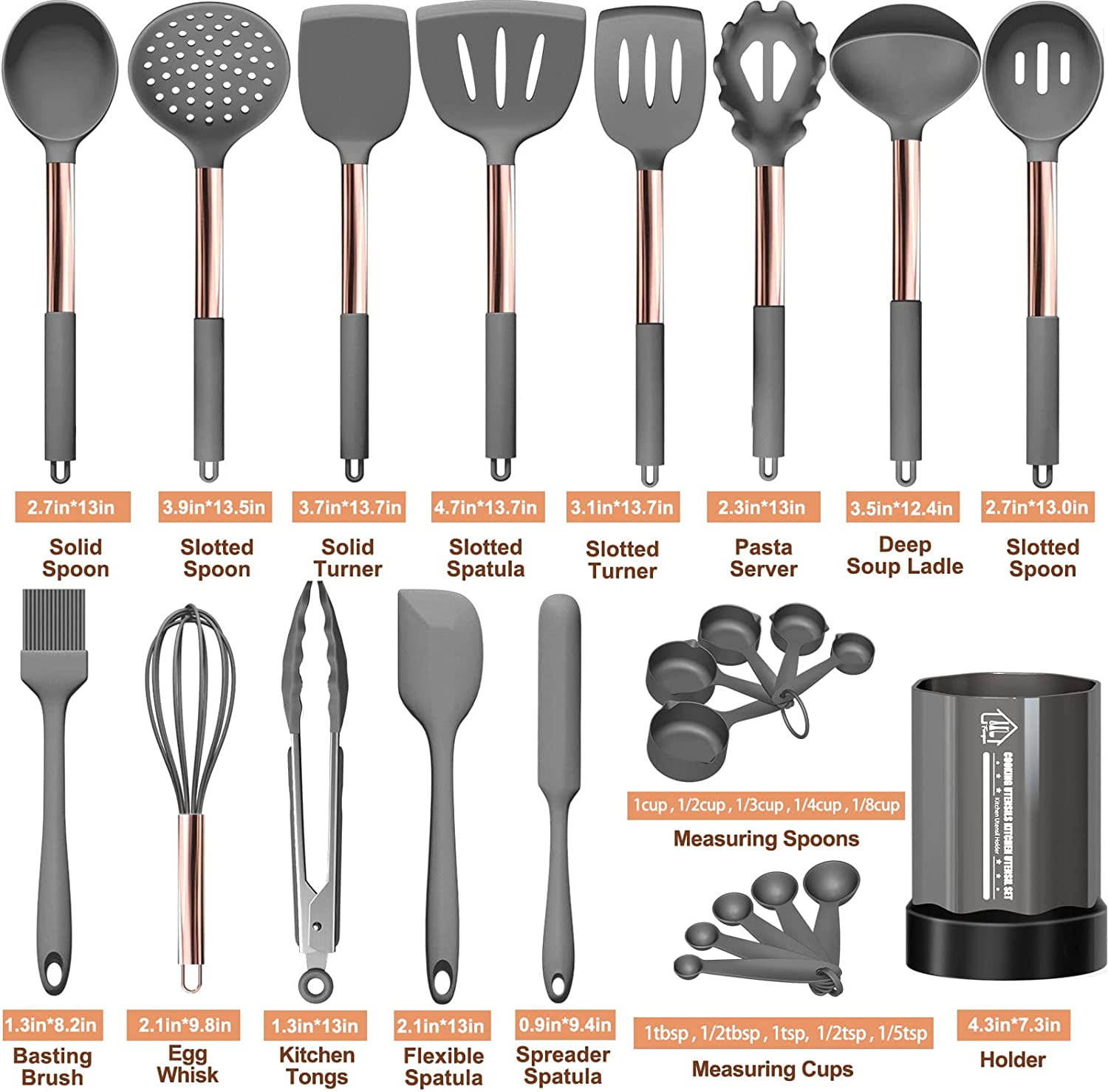 Silicone Cooking Utensil Set, 14pcs Kitchen Utensils Set Non-stick Heat  Resistant Cookware Copper Stainless Steel Handle Cooking Tools Turner Tongs  Spatula Spoo…