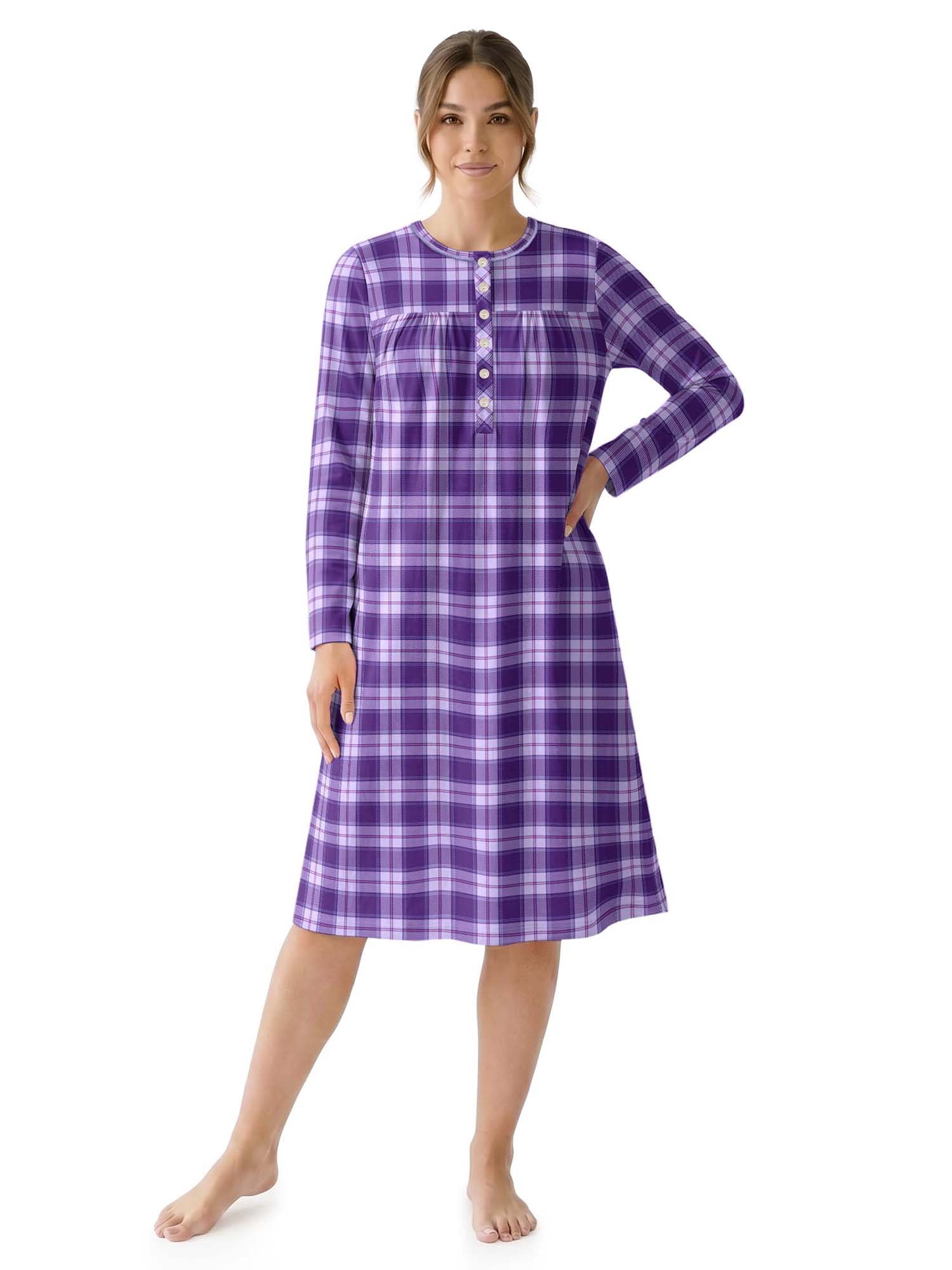 Aria Women’s Long Sleeve Stretch Velour 44" Sleepwear Nightgown, Sizes XS-5X