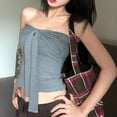 thumbnail image 2 of Women Sexy Tube Crop Tops Tie Front Bandeau Top Strapless Tank Tops Solid Color Corset 2025 Summer Trendy Casual Camis Party Night Club Going Out Blouses, 2 of 3