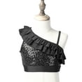 thumbnail image 3 of TiaoBug Kids Girls Asymmetrical Ruffled Sequin Performance Crop Tops Modern Jazz Hip Hop One Shoulder Dance Top Black 6, 3 of 7
