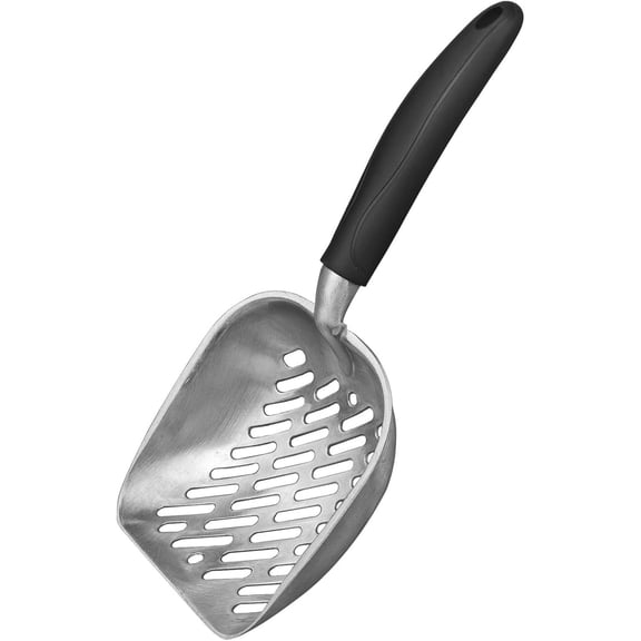 ZWHong Cat Litter Scoop, 14-inch Heavy Duty Metal Sifter with Deep Shovel & Comfort Grip, Aluminum Alloy Poop Scooper for Clumping Litter, Non-Stick Surface & Diagonal Sifting Holes, Black Handle