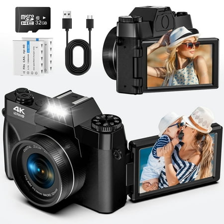Image of MARVUE Digital Camera for Youtube 4K Video Camera 56MP Vlogging Camera Camcorder with 32GB SD Card and 2 Batteries