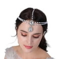 thumbnail image 4 of Bohemian Teardrop Crystal Head Chain Layered Rhinestone Pearl Forehead Chain Wedding Headband Prom Party Festival Hair Accessories for Women (Rose gold), 4 of 8