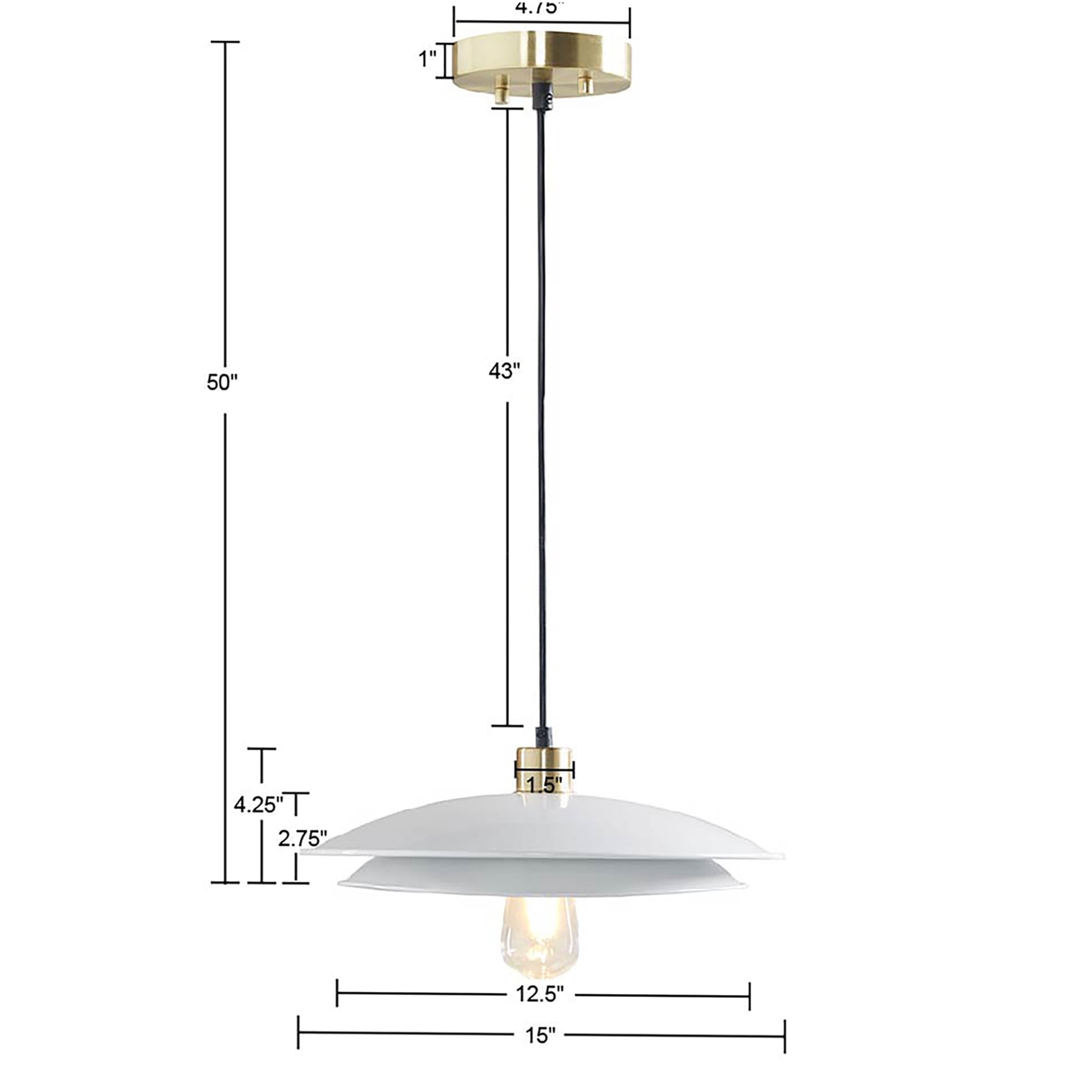 JERFIT Modern Double Layer Pendant Light Fixture, Gold and White Metal Ceiling Light for Kitchen Island Dining Room, Dimmable Hanging Light with 43" Cord, 1 Bulb E26 Base (Bulb Not Included)
