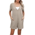 thumbnail image 2 of Haivin Women's Romper Shorts, Loose Fit Casual Solid Color V-Neck with Pockets Short Sleeve Reversible, For Daily Wear and Summer Outings, 2 of 9
