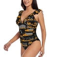 thumbnail image 3 of Yiaed Yellow Excavator Print Women's Ruffled One Piece Swimsuit V Neck Swimwear Slimming Monokini for Woman-Medium, 3 of 8