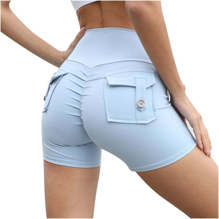 Cargo Shorts for Women with Pockets Scrunch Booty Short Leggings High  Waisted Stretch Workout Athletic Shorts (Medium, Light Blue) 