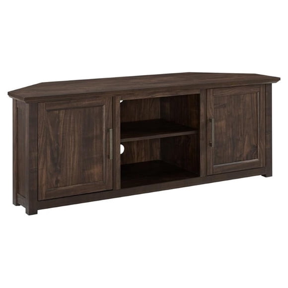 Bowery Hill Contemporary 58" Rustic Wood Corner TV Stand in Dark Walnut