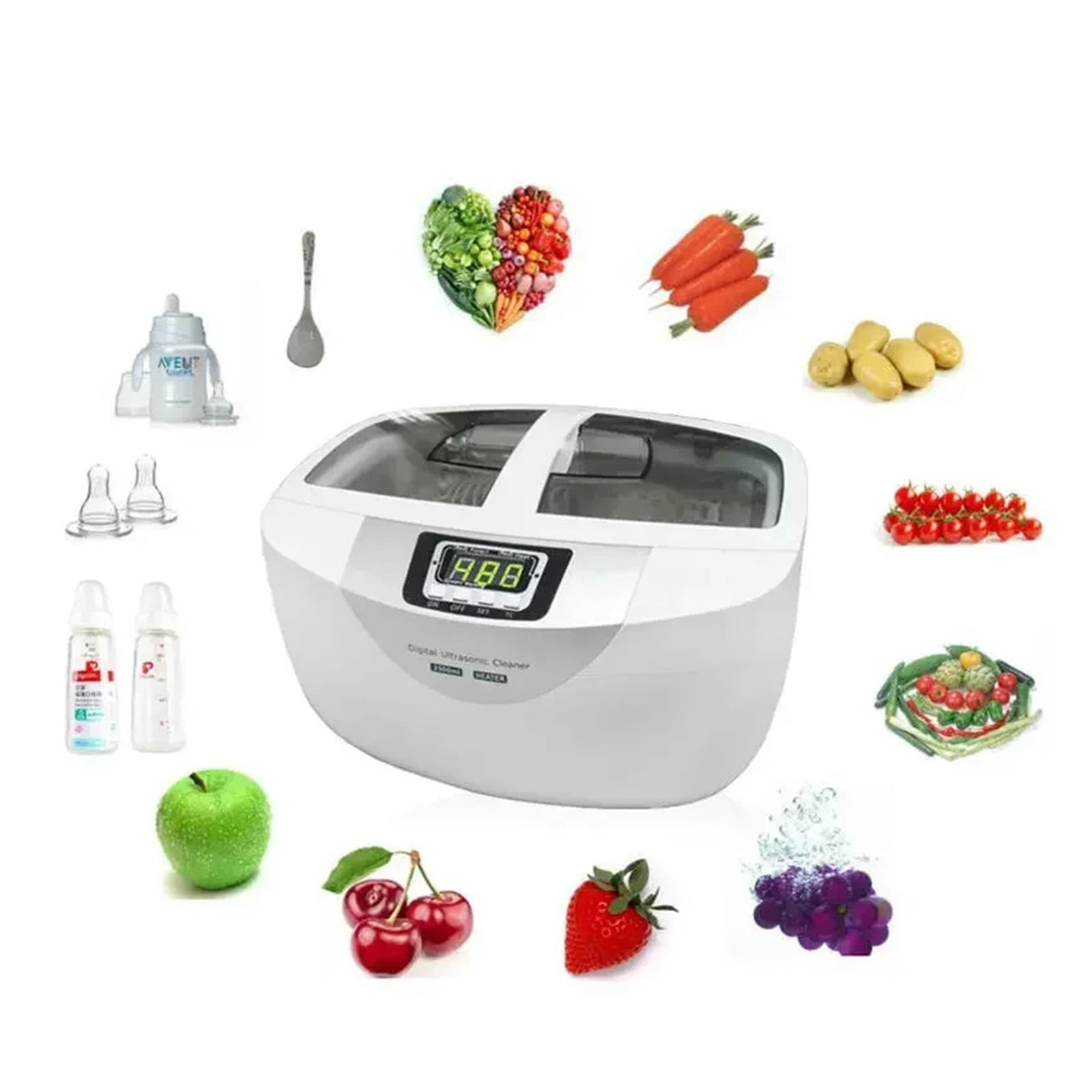 2.5L 60W 40kH Ultrasonic Digital cleaner Baskets Jewelry Watches Heating Mute Ultrasonic Vegetable Cleaner bath
