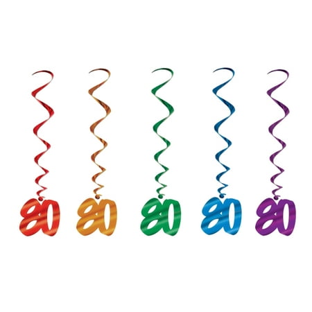 80th Birthday Party Dangling Whirl Decorations (5 ct)