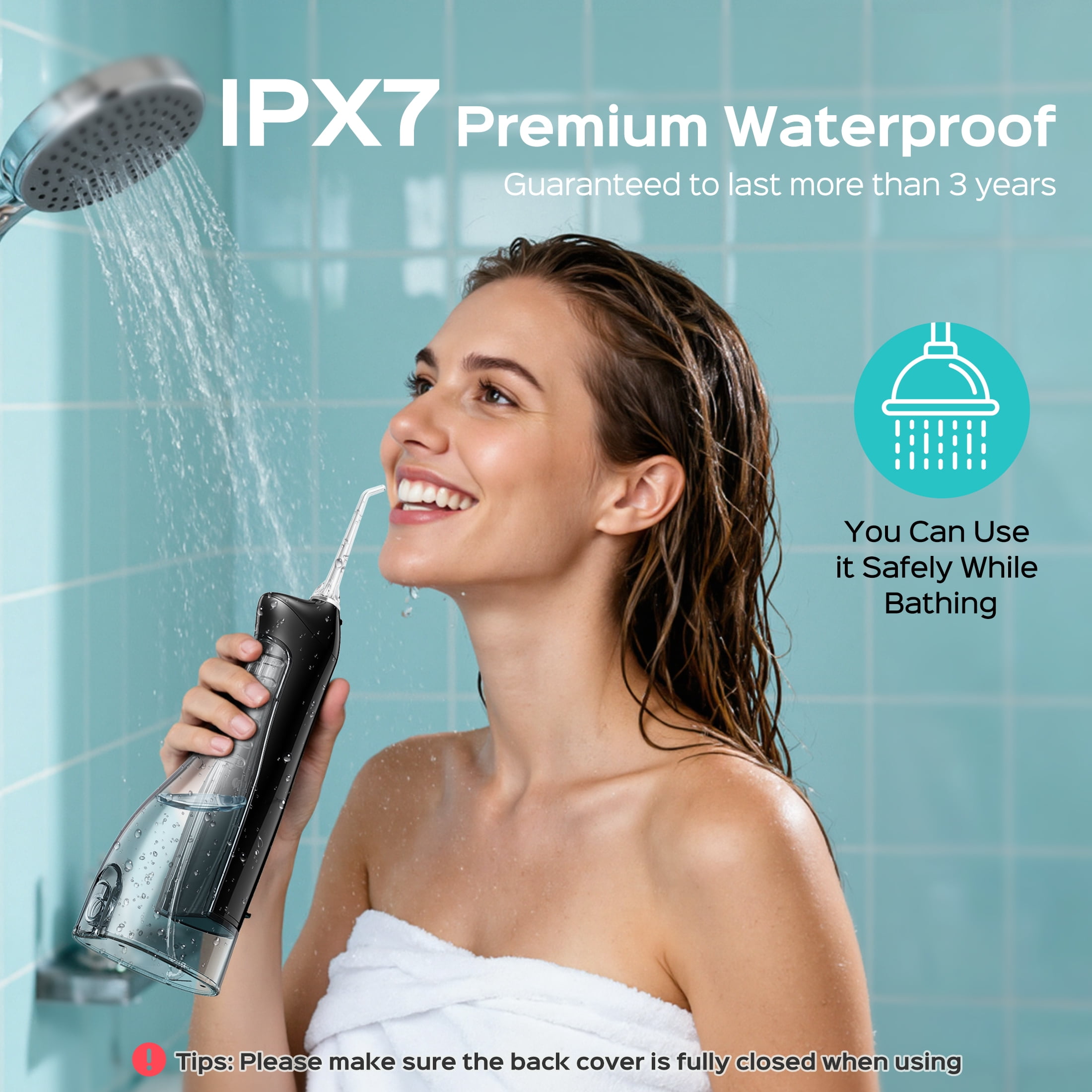 COSLUS  CX20 Water Dental Flosser Teeth Pick,300ML Tank IPX7 Waterproof Portable Rechargeable Water Flosser Dental Oral Irrigator for Home and Travel Black