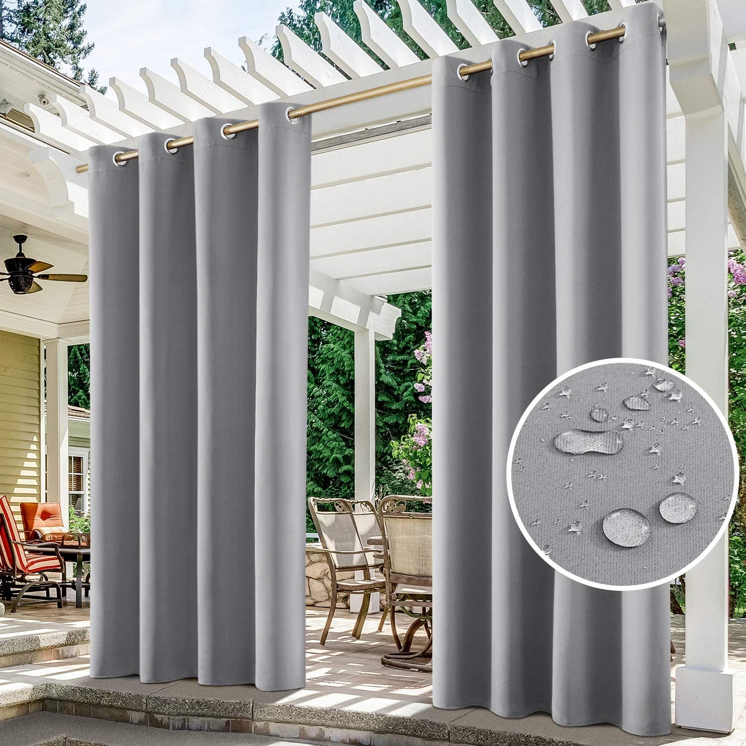 (2 Panel) SHANNA Outdoor Curtains for Patio Waterproof Cabana Grommet