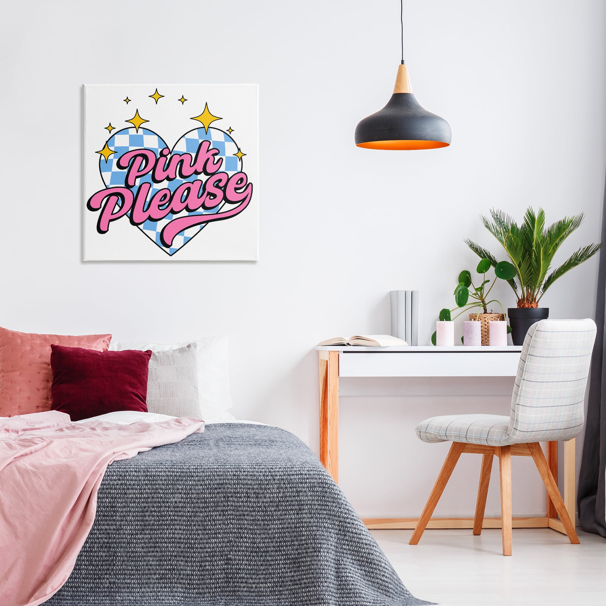 Stupell Industries Funky Pink Please Text & Numbers Painting Wrapped Canvas Art Print Wall Art, 30 x 30