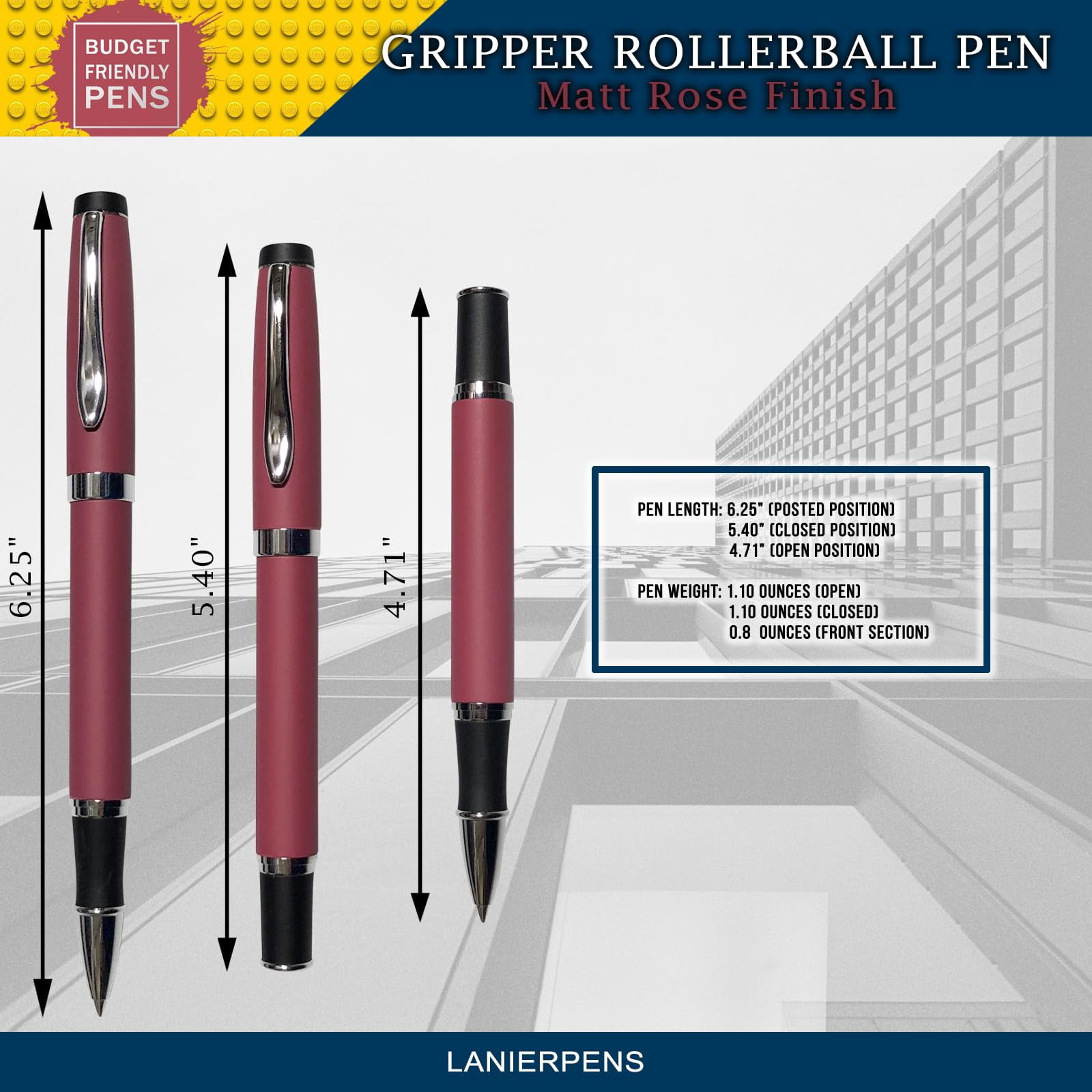 Gripper Rollerball Pen - Matt Rose with Anti Slip Grip (Budget Friendly Pen)
