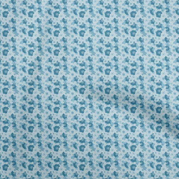 oneOone Cotton Cambric Teal Blue Fabric Florals Sewing Material Print Fabric By The Yard 42 Inch Wide