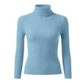 thumbnail image 3 of Ediodpoh Women Ribbed Pullover One Size Turtleneck Pullover Elegant Knitted Sweaters for Women Slim Fit for Autumn Winter Sky Blue, 3 of 4