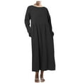 thumbnail image 2 of CALAFEBILA Summer Dresses for Women Plus Size Long Sleeve Solid Color Midi Kaftan Dress Cotton Linen Pleated Pockets Long Dresses for Girls, 2 of 9