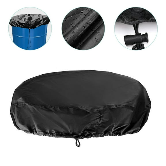 Raindrops Black Oxford Cloth Barrel Cover for 55 Gallon Drum with Protection and Adjustable Drawstring